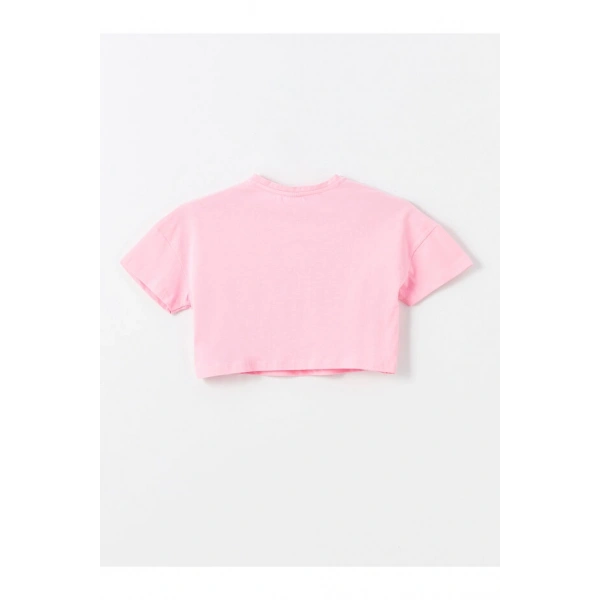 LC Waikiki Kız Çocuk Bisiklet Yaka Baskılı Kısa Kollu Crop Tişört