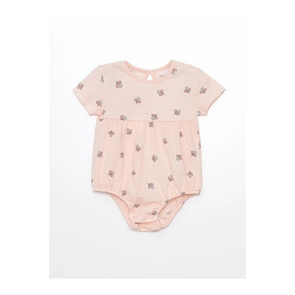 LC Waikiki Kız Bebek Bisiklet Yaka Kısa Kollu Çiçek Desenli Çıtçıtlı Body