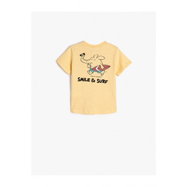 KOTON Erkek Çocuk Arkası Fil Baskılı Kısa Kollu Bisiklet Yaka Pamuklu T-shirt