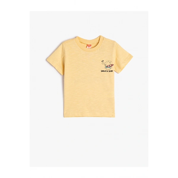 KOTON Erkek Çocuk Arkası Fil Baskılı Kısa Kollu Bisiklet Yaka Pamuklu T-shirt