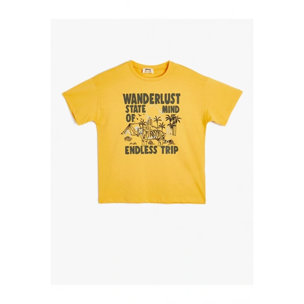 KOTON Erkek Çocuk Yaz Temalı Kısa Kollu Bisiklet Yaka Pamuklu T-shirt