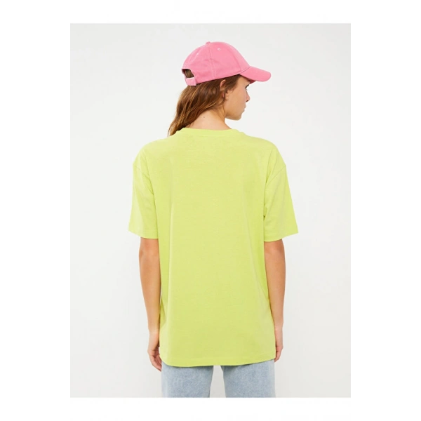 LC Waikiki Kadın Bisiklet Yaka Baskılı Kısa Kollu Oversize Tişört
