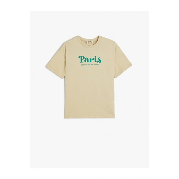 KOTON Erkek Çocuk Paris Temalı Arkası Baskılı Kısa Kollu Bisiklet Yaka T-shirt