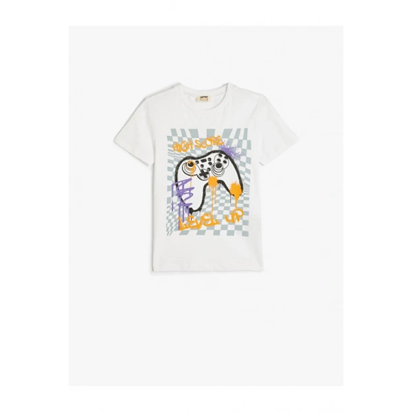 KOTON Erkek Çocuk Baskı Detaylı Kısa Kollu Bisiklet Yaka Pamuklu T-shirt