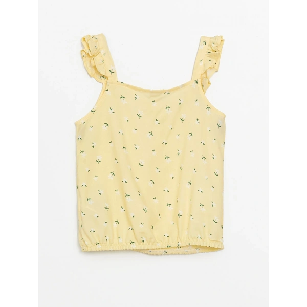 LC Waikiki Kız Çocuk Sarı Kare Yaka Çiçekli Crop Bluz