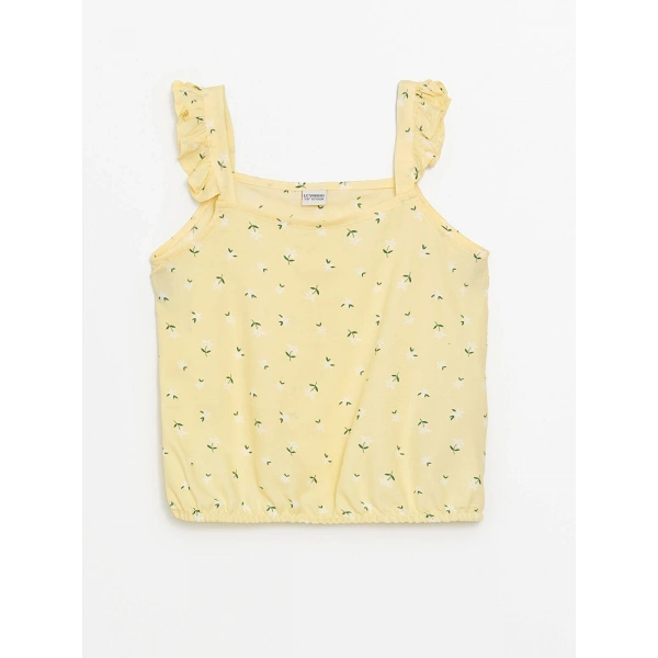 LC Waikiki Kız Çocuk Sarı Kare Yaka Çiçekli Crop Bluz