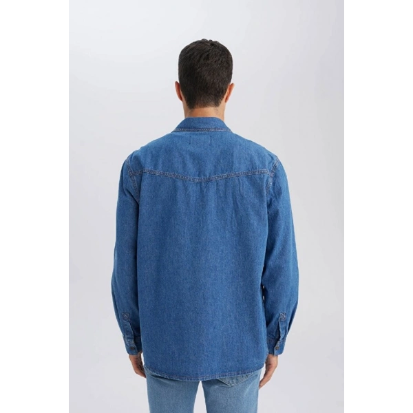 DEFACTO Erkek %100 Pamuk Regular Fit Uzun Kollu Jean Gömlek