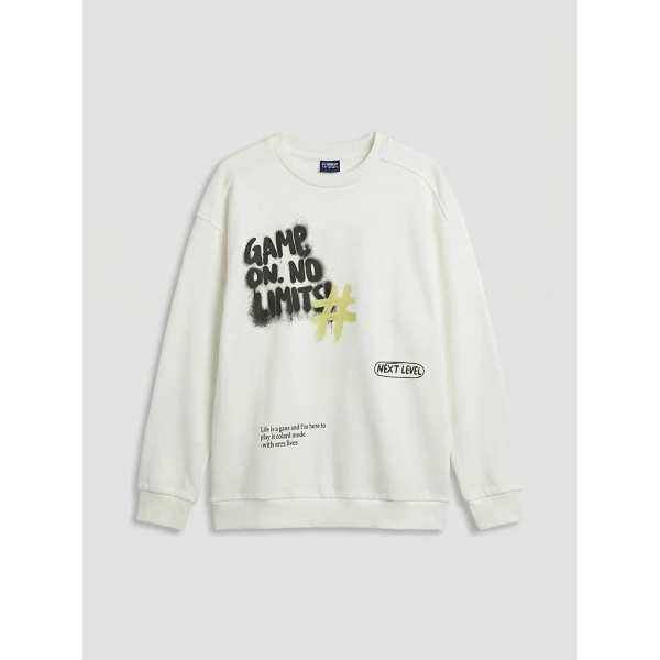 LC Waikiki Erkek Çocuk Beyaz Baskılı Sweatshirt