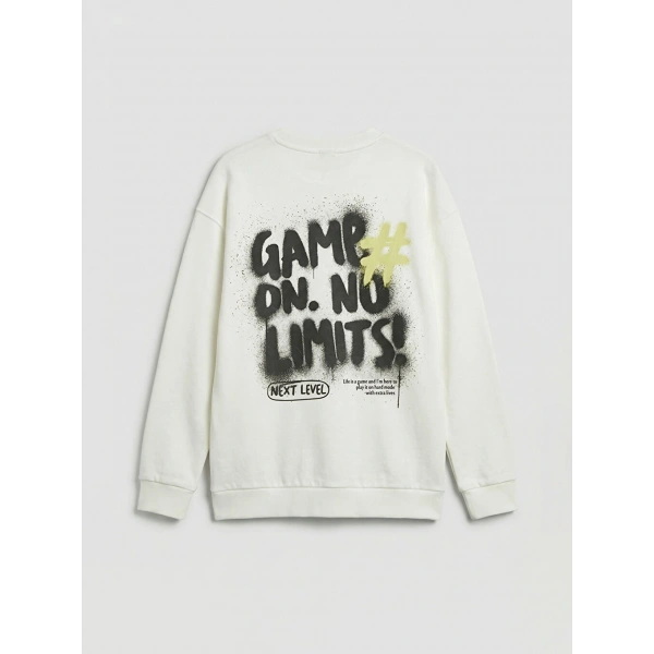 LC Waikiki Erkek Çocuk Beyaz Baskılı Sweatshirt