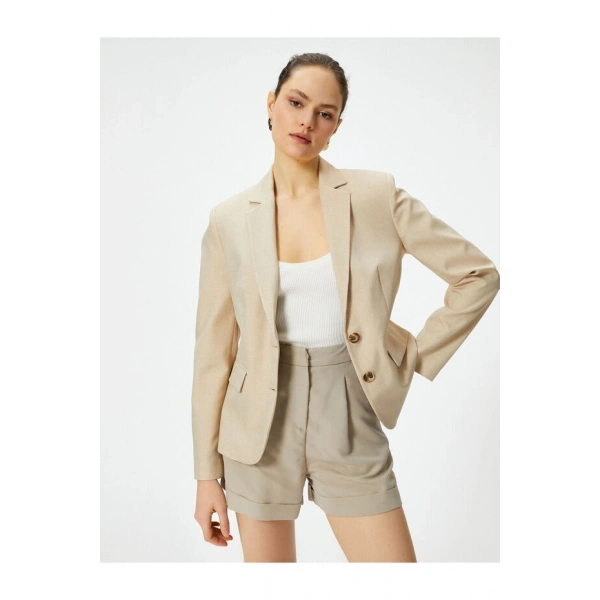 KOTON Kadın Düğmeli Kapaklı Cepli Blazer Ceket