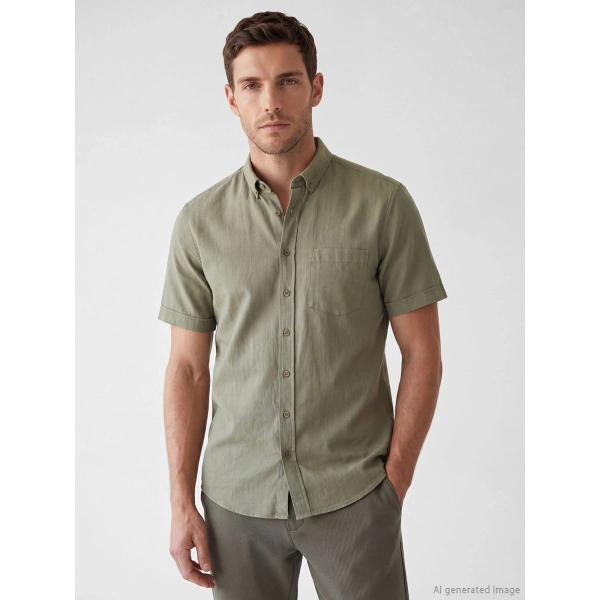 LC Waikiki Erkek Classic Yeşil Regular Fit Armürlü Gömlek