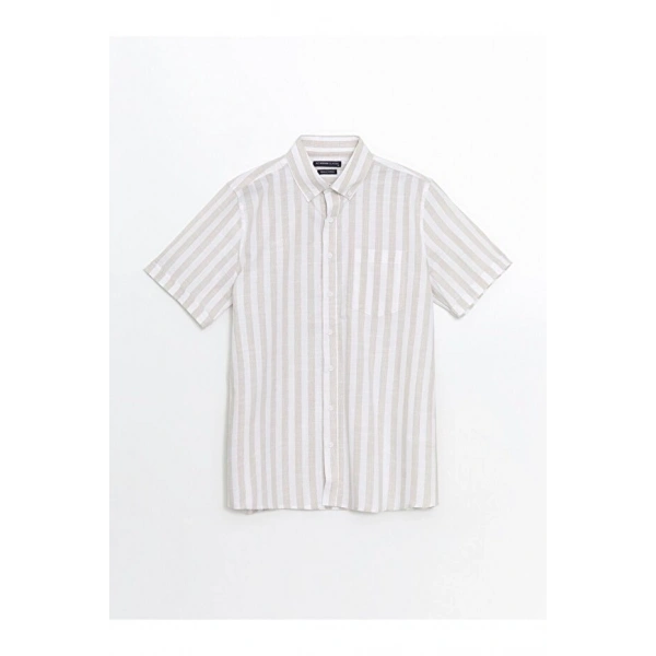 LC Waikiki Erkek Regular Fit Kısa Kollu Çizgili Keten Karışımlı Gömlek