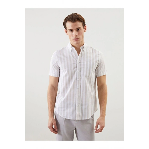 LC Waikiki Erkek Regular Fit Kısa Kollu Çizgili Keten Karışımlı Gömlek