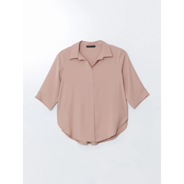 LC Waikiki Kadın Classic Kahverengi Gömlek Yaka Oversize Krep Bluz