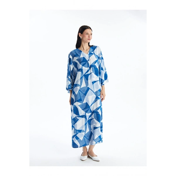 LC Waikiki Kadın V Yaka Desenli Oversize Elbise