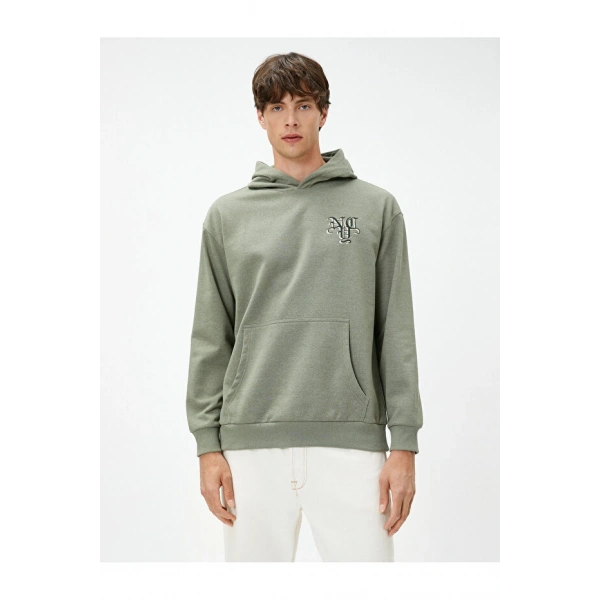 KOTON Kadın Oversize Uzakdoğu İşlemeli Kanguru Cep Detaylı Şardonlu Hoodie
