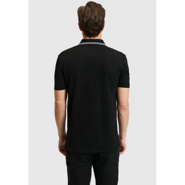 Erkek Siyah Slim Fit Polo Yaka Basic Tişört