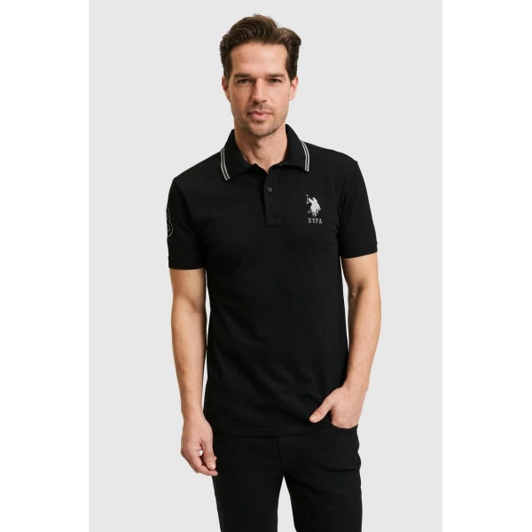 Erkek Siyah Slim Fit Polo Yaka Basic Tişört