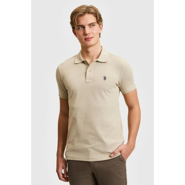 Erkek Slim Fit Açık Haki Basic Tişört