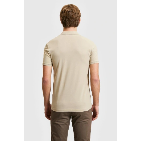 Erkek Slim Fit Açık Haki Basic Tişört
