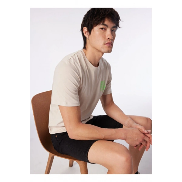 Jack & Jones Erkek Bisiklet Yaka Krem T-Shirt