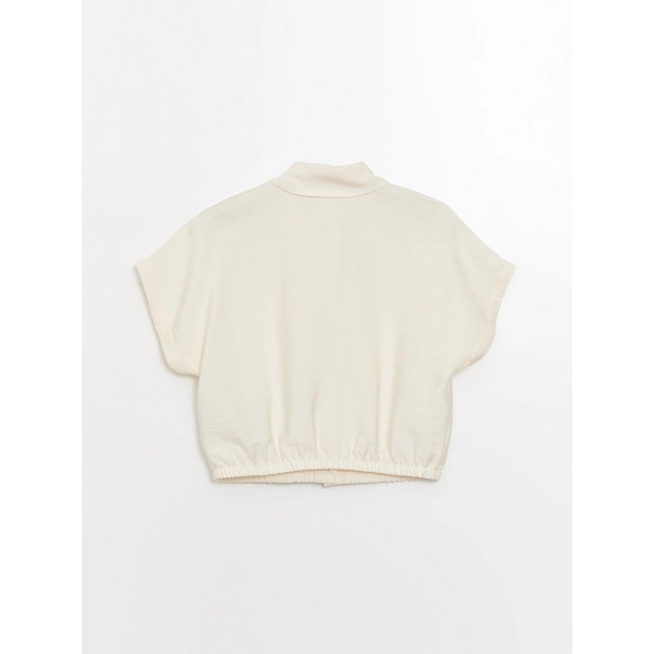 LC Waikiki Kız Çocuk Ekru Basic Kısa Kollu Crop Gömlek
