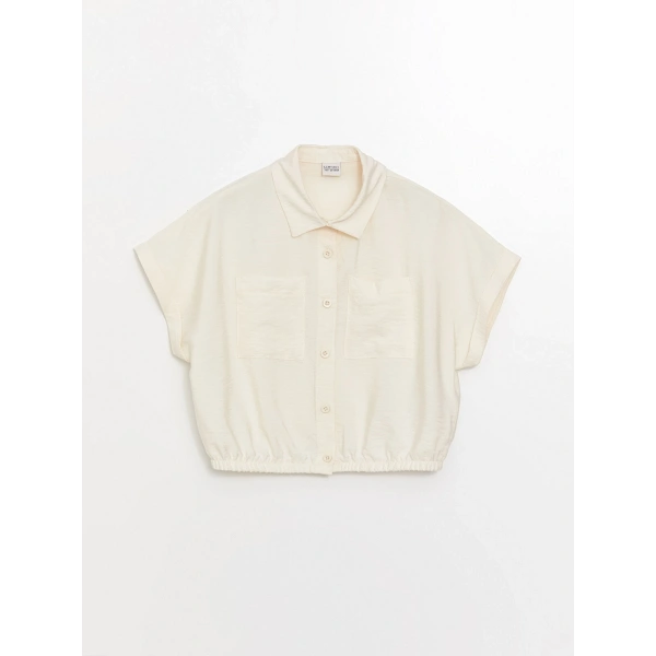 LC Waikiki Kız Çocuk Ekru Basic Kısa Kollu Crop Gömlek