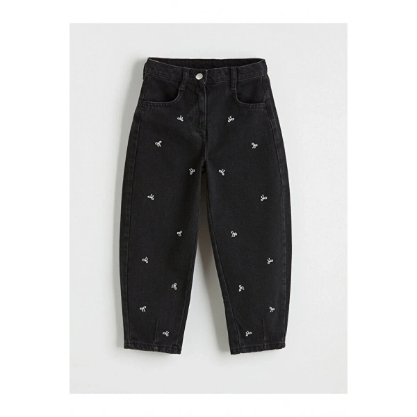 LC Waikiki Kız Çocuk Balloon Fit Nakışlı Jean Pantolon
