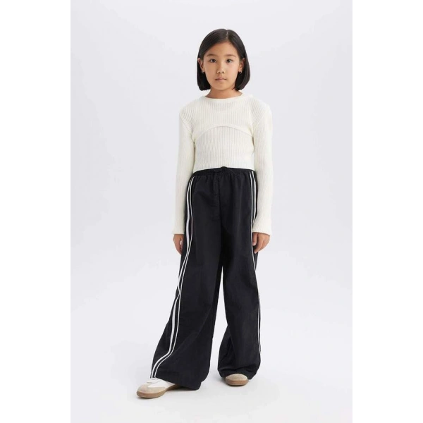 DEFACTO Kız Çocuk Beli Lastikli Wide Leg Geniş Paça Pantolon