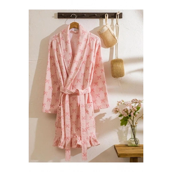 LC Waikiki Pembe Fiyonk Baskılı Kadın Bornoz