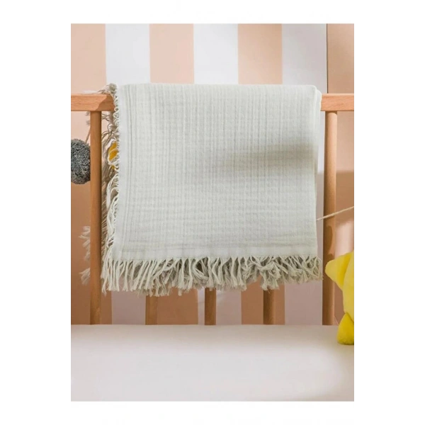 LC Waikiki Yeşil Püsküllü Erkek Bebek Müslin Örtü 100x100 Cm