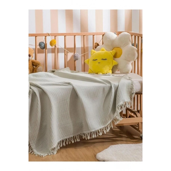 LC Waikiki Yeşil Püsküllü Erkek Bebek Müslin Örtü 100x100 Cm
