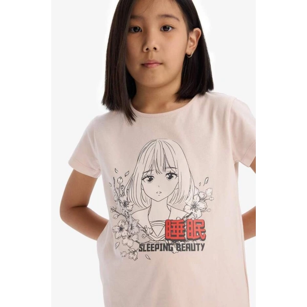 DEFACTO Kız Çocuk %100 Pamuklu Anime Baskılı Pijama Takımı