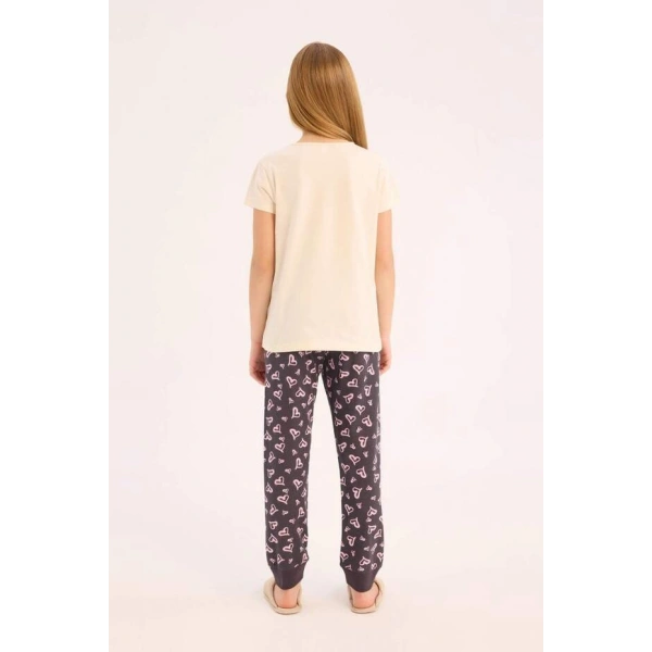 Defacto Kız Çocuk Bisiklet Yaka Baskılı Kısa Kollu Pijama Takımı