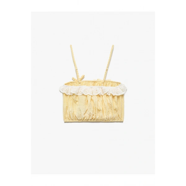 Koton Kız Çocuk Dantel Detaylı Fiyonklu İnce Askılı Pötikareli Crop Bluz