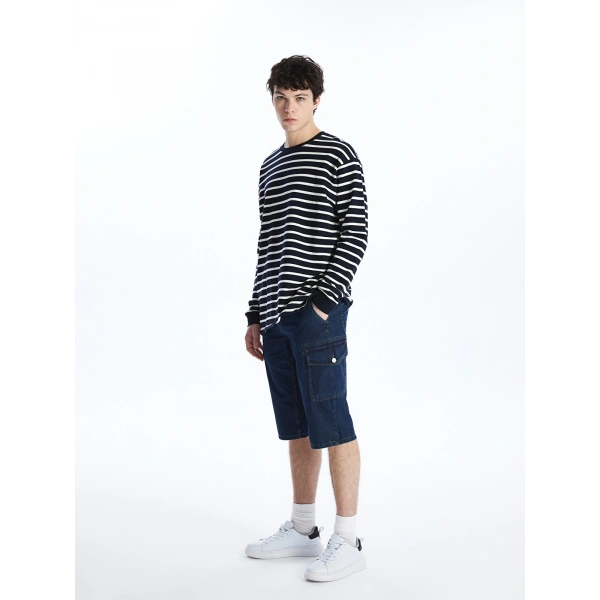 LC Waikiki Erkek Indigo Standart Kalıp Jean Bermuda