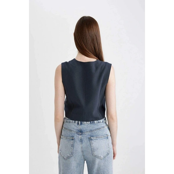 Defacto Regular Fit Keten Karışımlı Blazer Yelek