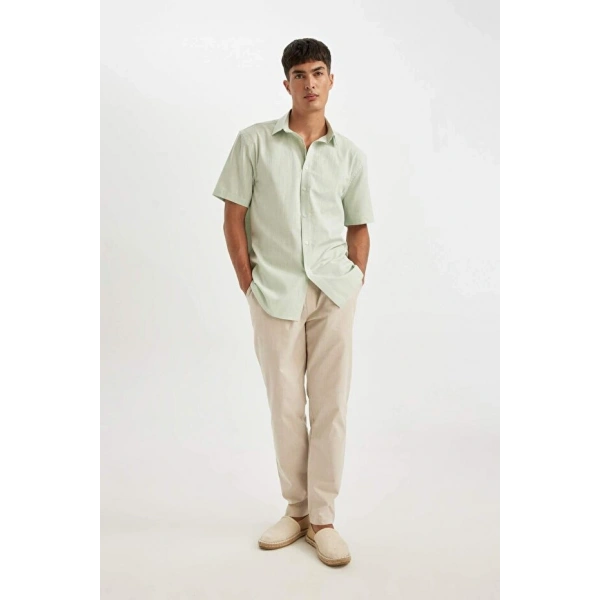 Defacto Erkek Regular Fit Yazlık Polo Yaka Basic Düz Kısa Kollu Gömlek