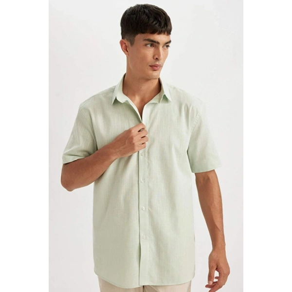 Defacto Erkek Regular Fit Yazlık Polo Yaka Basic Düz Kısa Kollu Gömlek