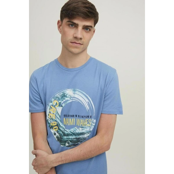 Jack & Jones Erkek Bisiklet Yaka Baskılı Tişört
