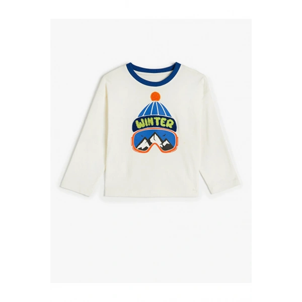 Koton Çocuk Kış Temalı Baskılı Uzun Kollu Bisiklet Yaka Sweatshirt