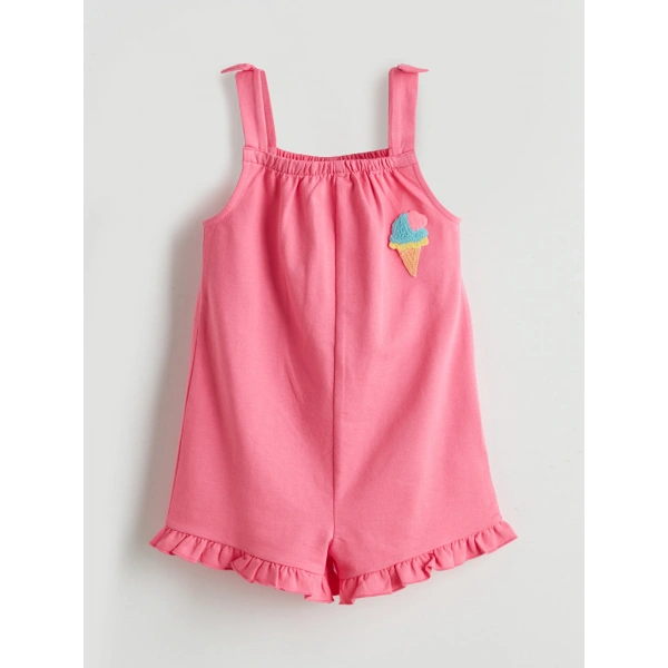 LC Waikiki Kız Çocuk Pembe Nakışlı Salopet