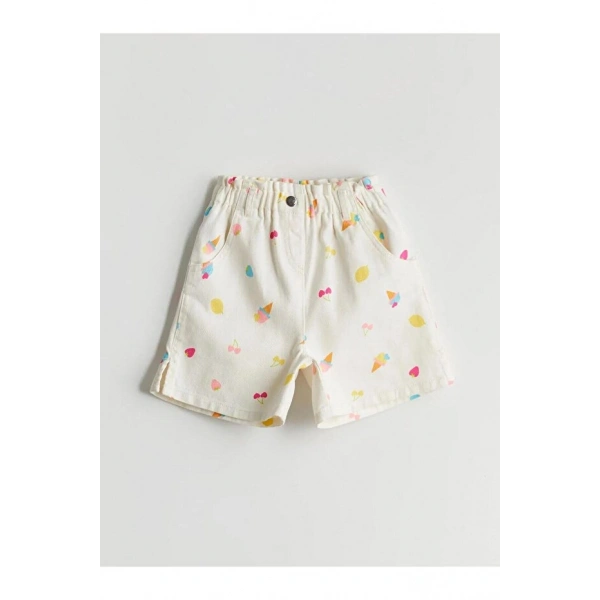LC Waikiki Kız Çocuk Beli Lastikli Gabardin Şort