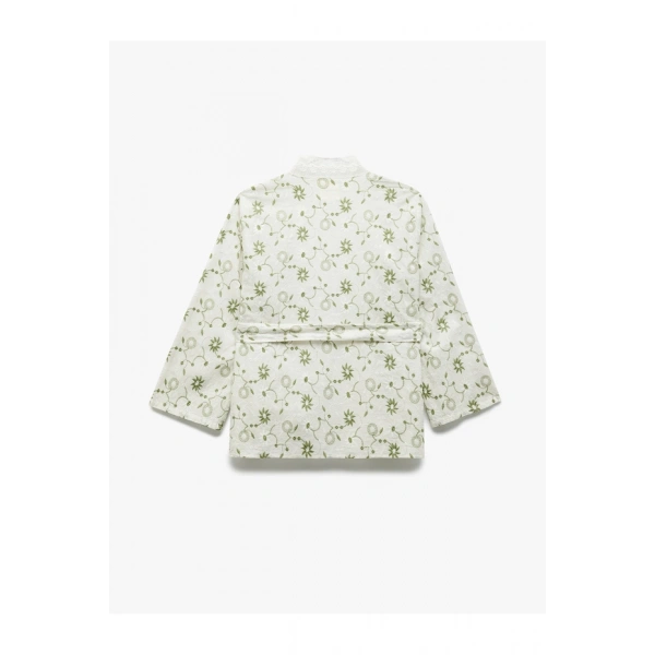 Koton Kadın Pamuklu Floral İşlemeli Kruvaze Oversize Kimono Ceket