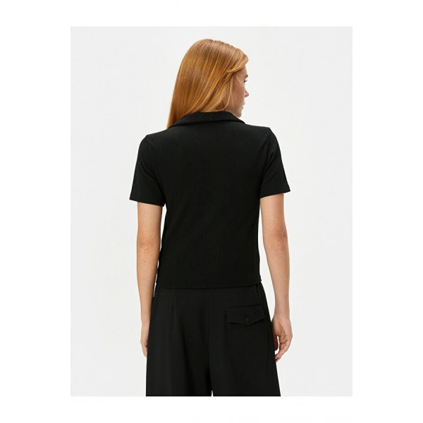 Koton Kadın Polo Yaka Kısa Kollu Dokulu Regular Fit Tişört