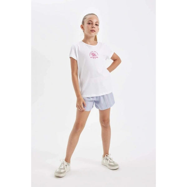 Defacto Kız Çocuk Pijama Takımı Baskılı Kısa Kollu Üst Şort