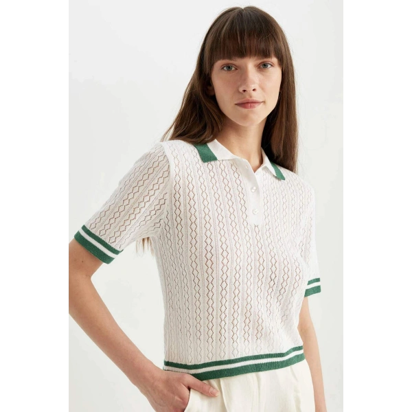 Defacto Kadın Regular Fit Polo Yaka Kısa Kollu Triko Tişört
