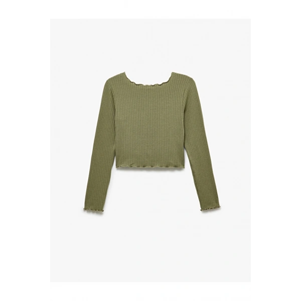 Koton Kadın Düğmeli Uzun Kollu Bisiklet Yaka Crop Slim Fit Tişört