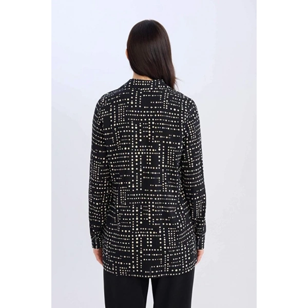 Defacto Kadın Loose Fit Gömlek Yaka Desenli Uzun Kollu Gömlek Tunik