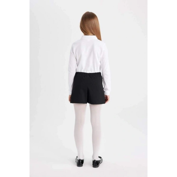 Defacto Kız Çocuk Siyah Basic Düz Beli Lastikli Pileli Twill Okul Eteği